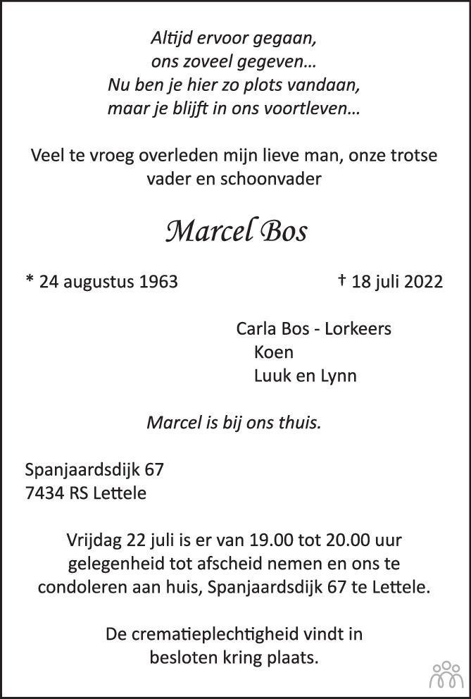 Marcel Bos 18072022 overlijdensbericht en condoleances