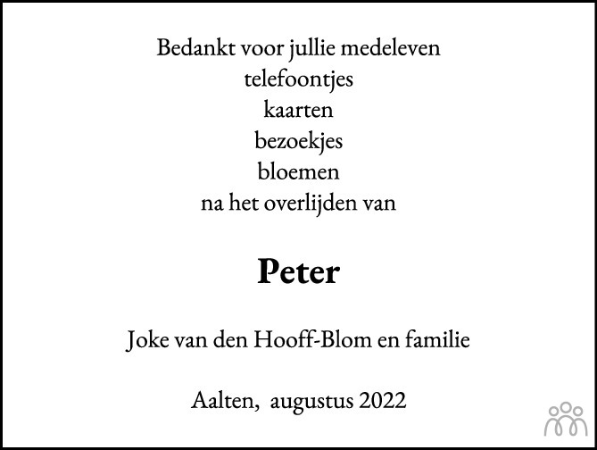 Overlijdensbericht van Peter van den Hooff in de Gelderlander