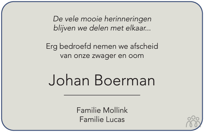 Overlijdensbericht van Johan Boerman in Tubantia