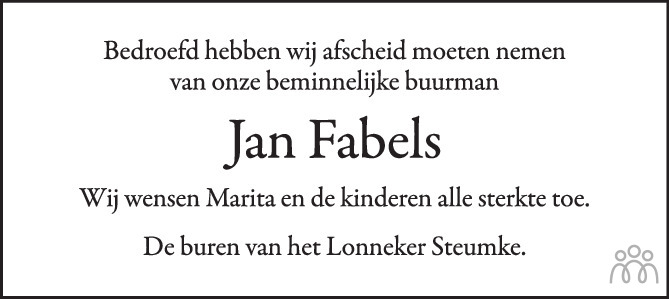 Overlijdensbericht van Evert Jan Fabels in Tubantia