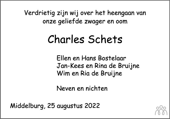 Charles Joseph Schets 25082022 overlijdensbericht en condoleances