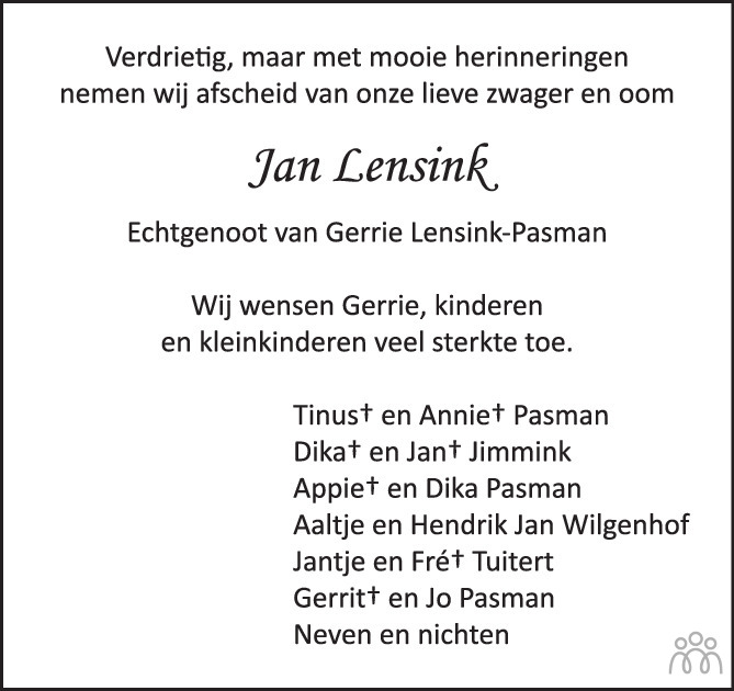 Overlijdensbericht van Egbert-Jan Lensink in de Stentor