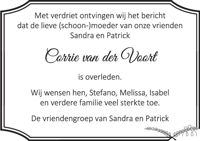 Corrie van der Voort-Koevoet 30-09-2022 overlijdensbericht en