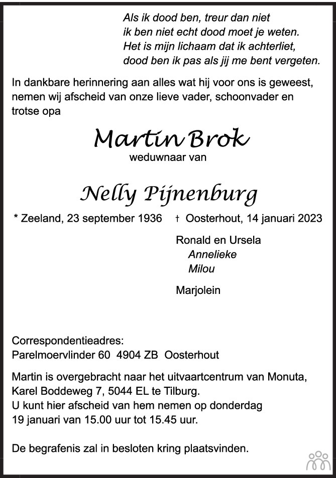 Martin Brok 14-01-2023 overlijdensbericht en condoleances - Mensenlinq.nl