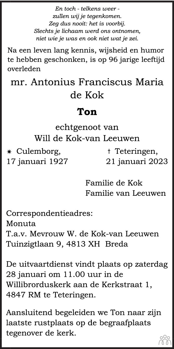 mr. Antonius Franciscus Maria de Kok 21012023 overlijdensbericht en condoleances Mensenlinq.nl mr. Antonius Franciscus Maria de Kok 21012023 overlijdensbericht en condoleances Mensenlinq.nl