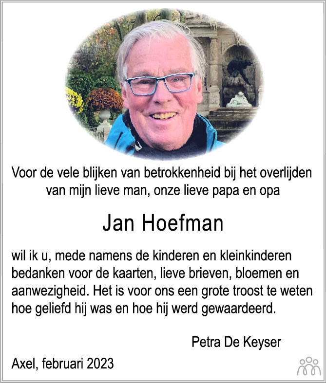 Jan Hoefman 31 12 2022 Overlijdensbericht En Condoleances Mensenlinqnl 9092