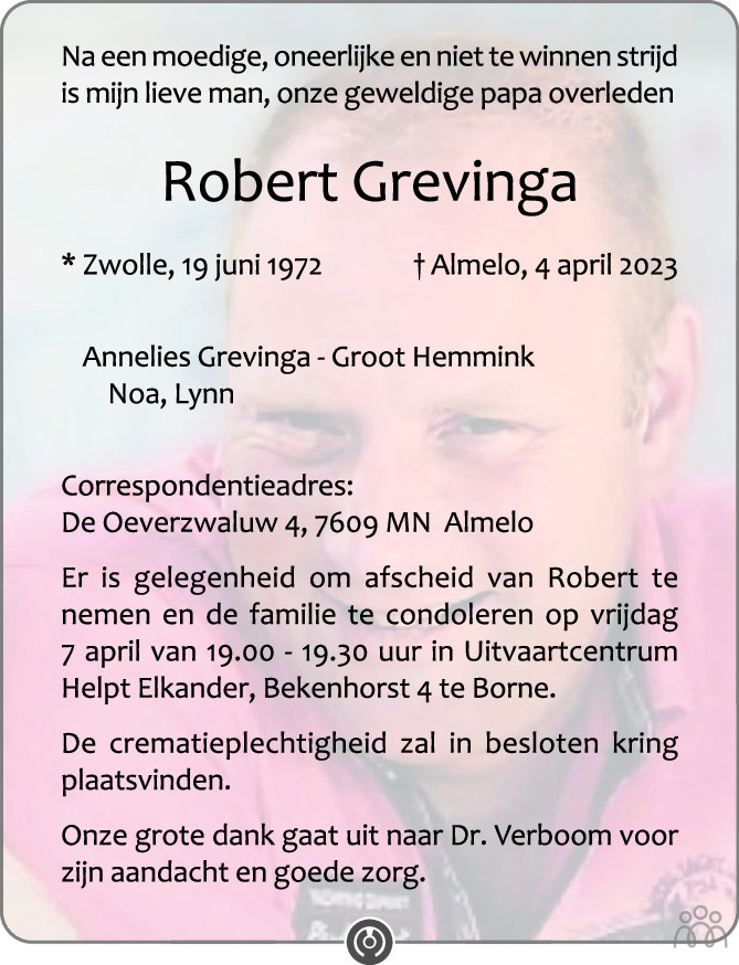 Robert Grevinga 04-04-2023 Overlijdensbericht En Condoleances ...