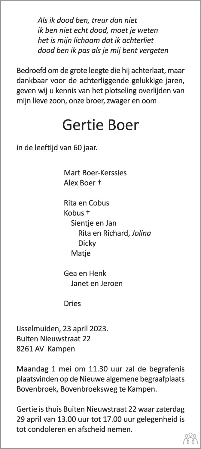 Gertie Boer 23-04-2023 overlijdensbericht en condoleances - Mensenlinq.nl