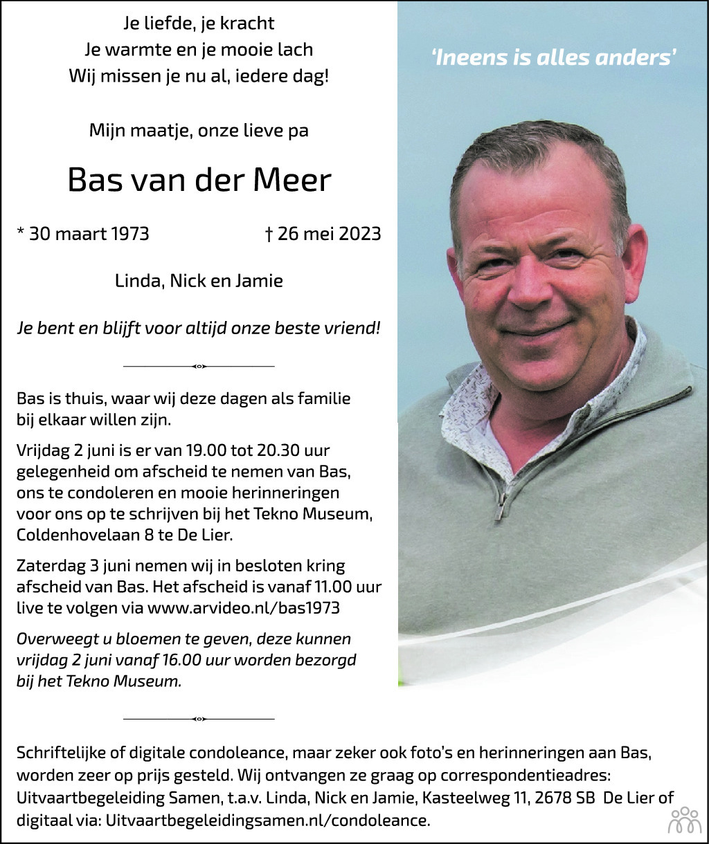 Bas van der Meer 26052023 overlijdensbericht