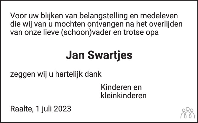 Jan Johannes Hermanus Swartjes Overlijdensbericht En Condoleances Mensenlinq Nl