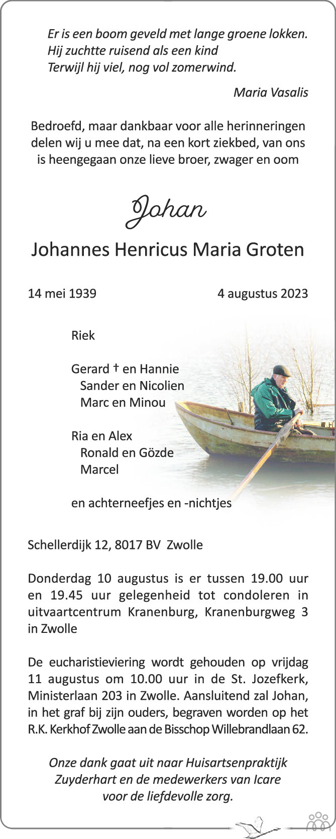 Johan Johannes Henricus Maria Groten 04 08 2023 Overlijdensbericht En