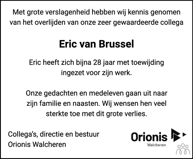 Eric Edwin Van Brussel Overlijdensbericht En Condoleances Mensenlinq Nl