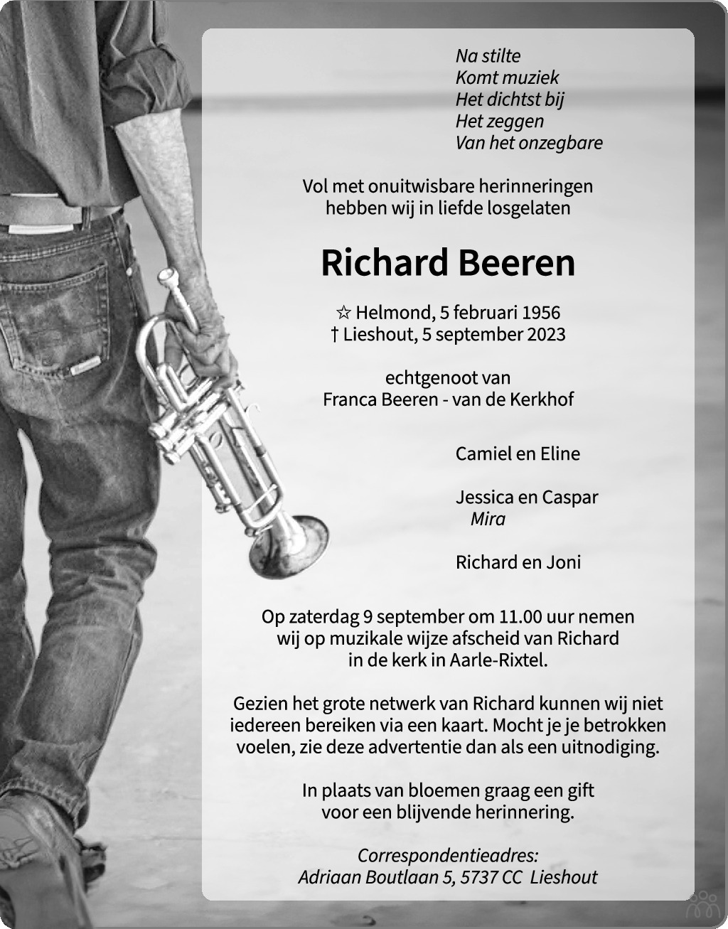 Richard Beeren 05-09-2023 overlijdensbericht en condoleances ...
