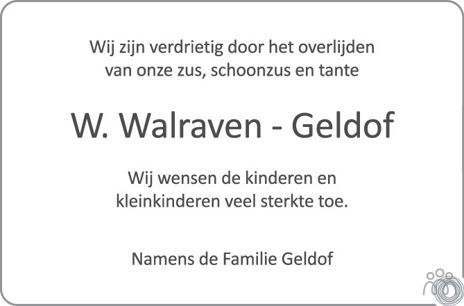 Overlijdensbericht van Wilhelmina (Mien)  Walraven-Geldof in PZC Provinciale Zeeuwse Courant