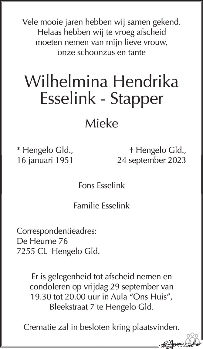 Mieke Wilhelmina Hendrika Esselink Stapper