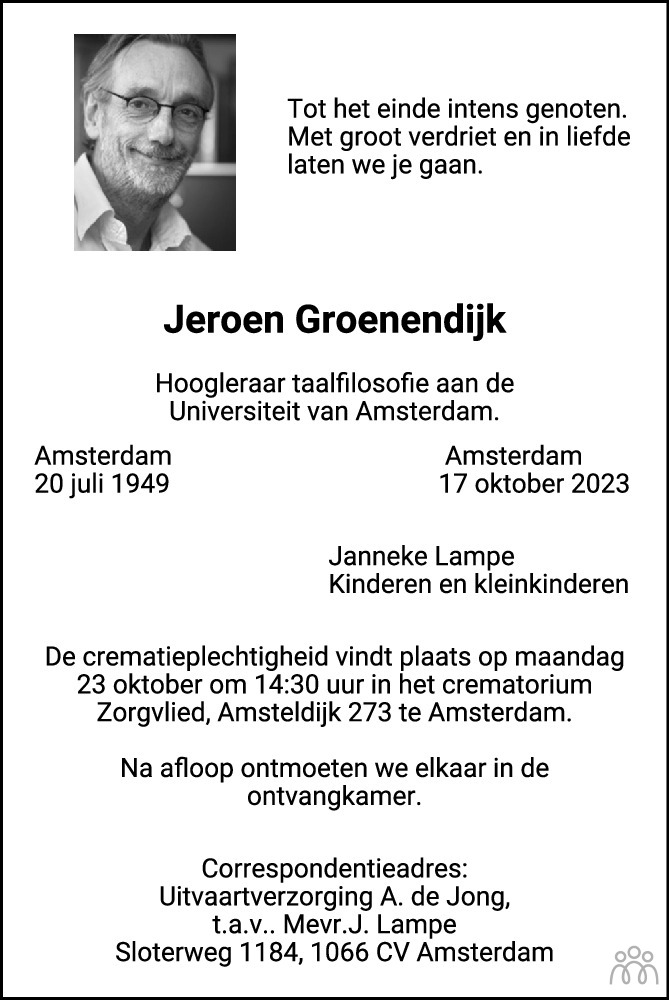 Jeroen Groenendijk 17102023 overlijdensbericht en condoleances