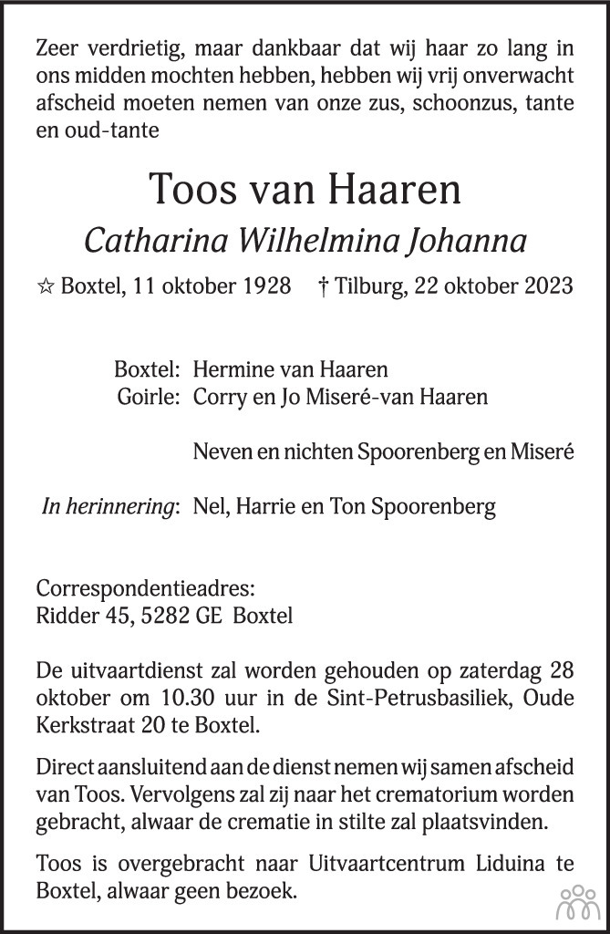 Toos (catharina Wilhelmina Johanna) Van Haaren 22-10-2023 