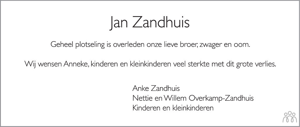 Overlijdensbericht van Hendrik Jan (Jan)  Zandhuis in de Stentor