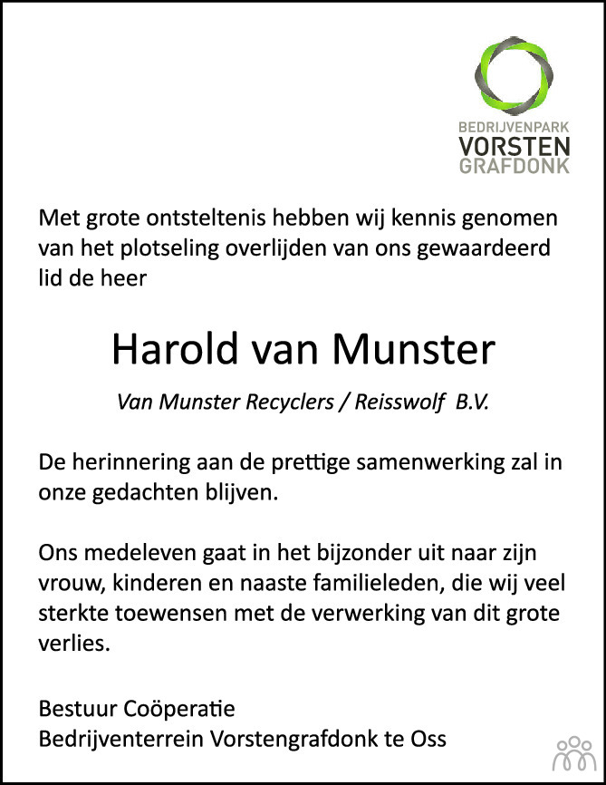 Harold Hendrikus Antonius Johannes Van Munster Overlijdensbericht En Condoleances