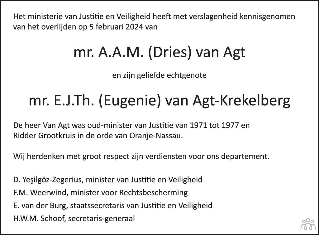 Andreas (Dries) en Eugenie van Agt 05-02-2024 overlijdensbericht en ...
