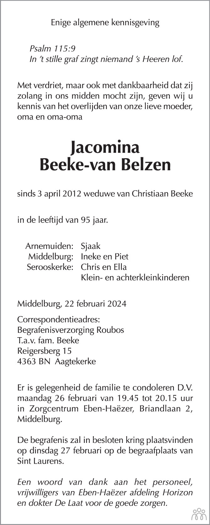 Beekevan Belzen 22022024 overlijdensbericht en condoleances