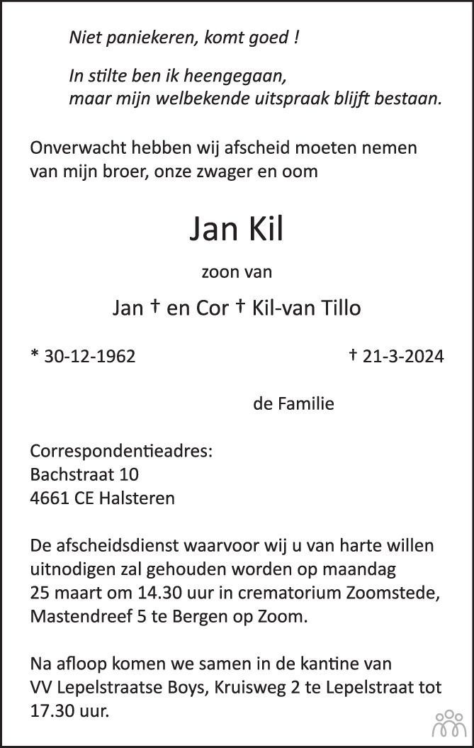 Jan Kil 21-03-2024 overlijdensbericht en condoleances - Mensenlinq.nl