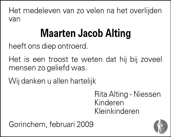 Maarten Jacob Alting 16012009 overlijdensbericht en condoleances