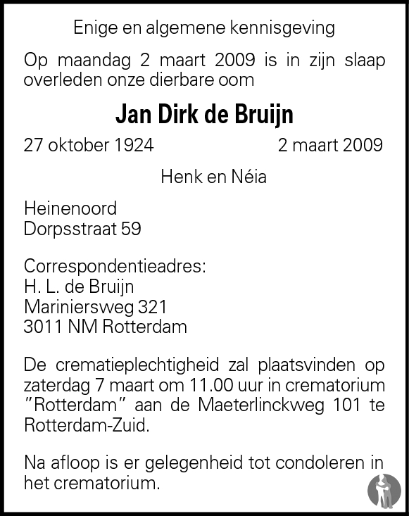 Jan Dirk de Bruijn 02032009 overlijdensbericht en condoleances Mensenlinq.nl