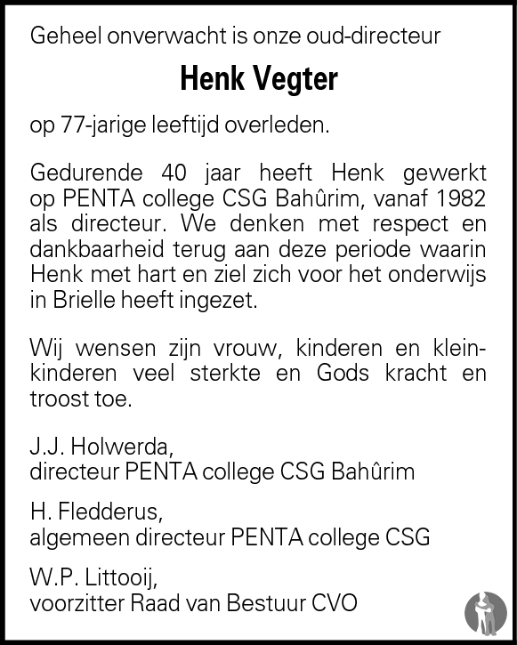 Henk Vegter 24082010 overlijdensbericht en condoleances Mensenlinq.nl