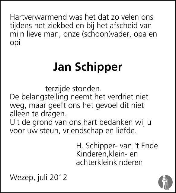 Jan Schipper 24052012 overlijdensbericht en condoleances Mensenlinq.nl