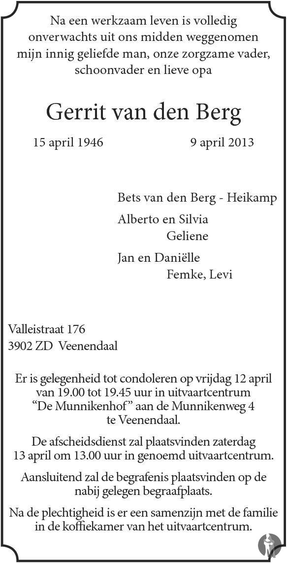 Gerrit van den Berg 09042013 overlijdensbericht