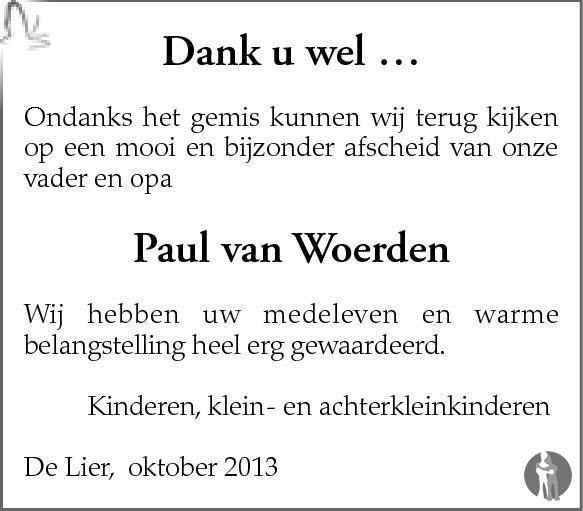 Paulus (Paul) van Woerden 07092013 overlijdensbericht en condoleances
