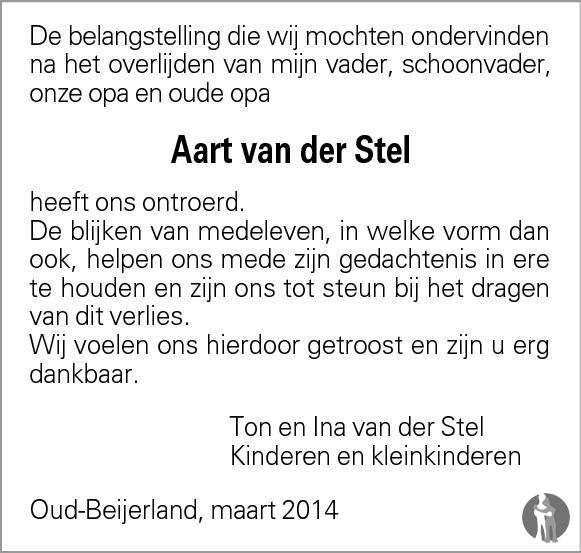 Aart van der Stel 23-02-2014 overlijdensbericht en condoleances ...