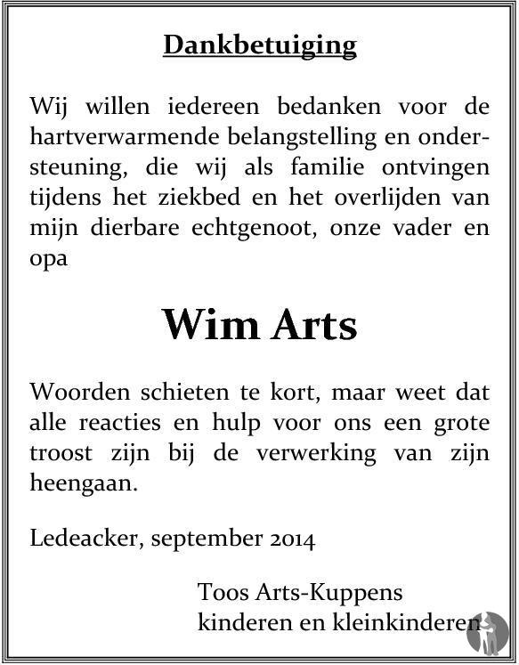 Overlijdensbericht van Wilhelmus Theodorus Johannes (Wim) Arts in Combinatie Boxmeer-Cuijk