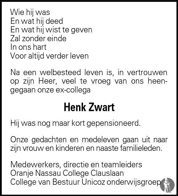 Henk Zwart 26-11-2014 overlijdensbericht en - Mensenlinq.nl