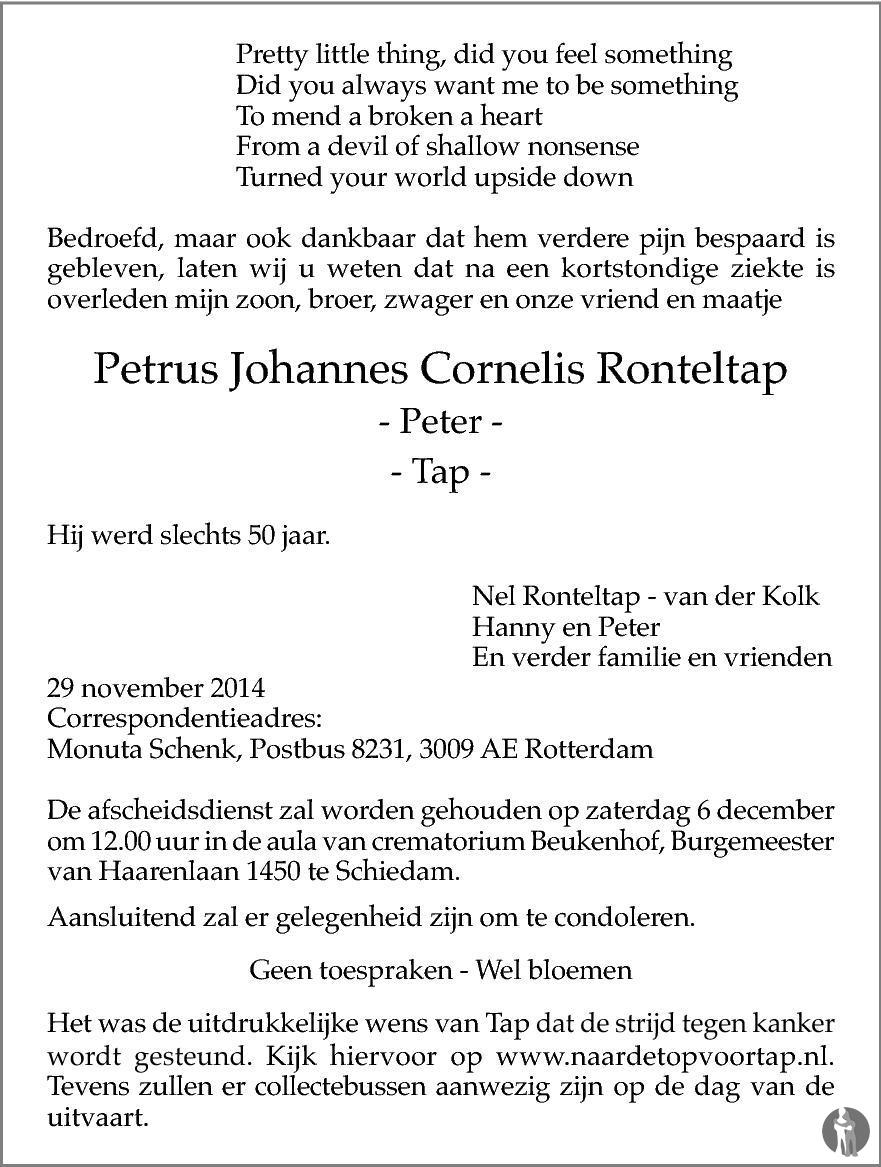 Petrus Johannes Cornelis (Peter, Tap) Ronteltap 29-11-2014 ...