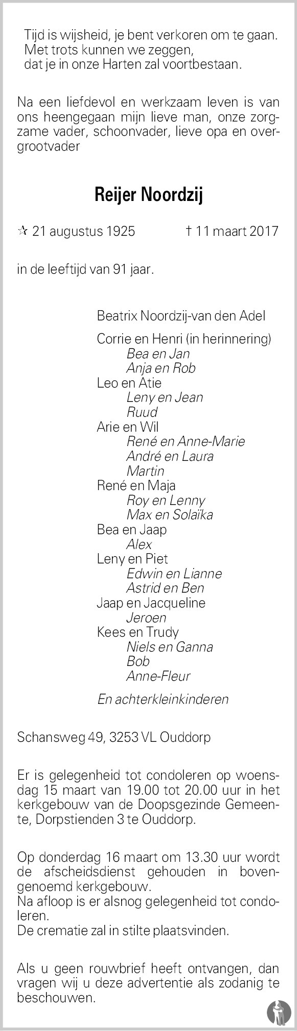 Reijer Noordzij 11032017 overlijdensbericht en condoleances