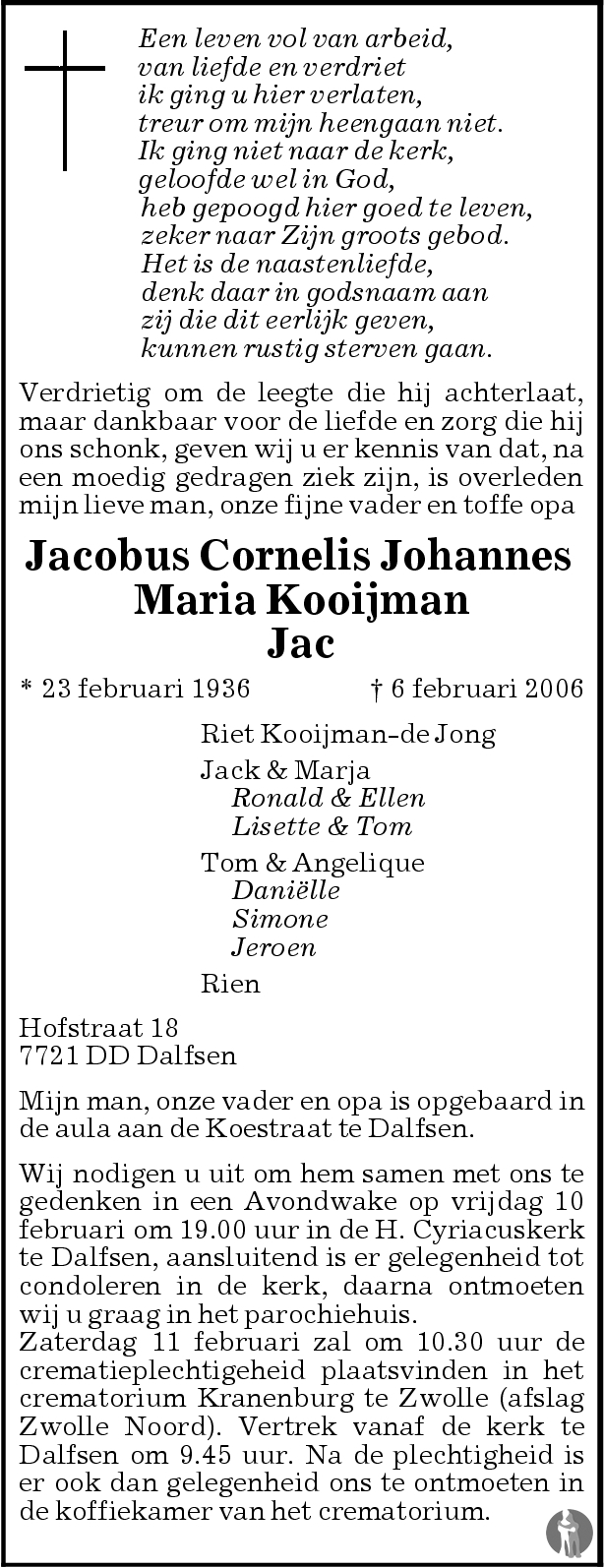 Jacobus Cornelis Johannes Maria (Jac) Kooijman 06022006