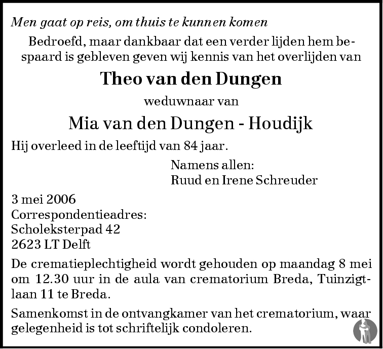 Theo van den Dungen 03052006 overlijdensbericht