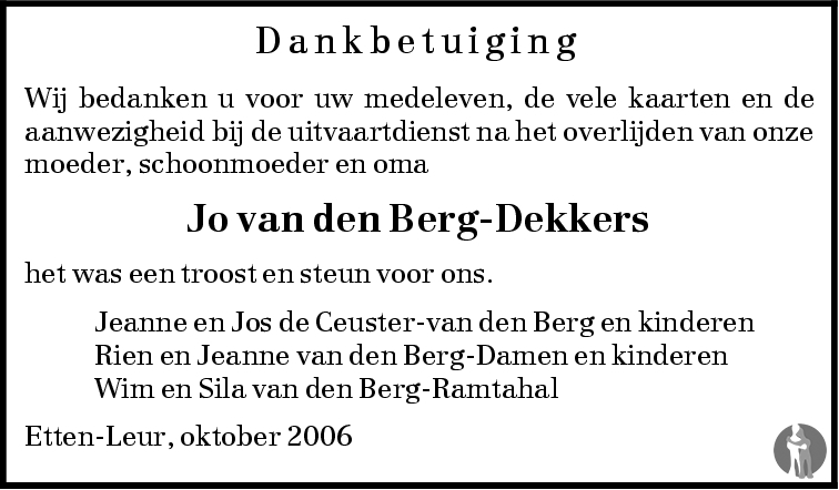 Johanna Cornelia (Jo) van den Berg Dekkers 10092006