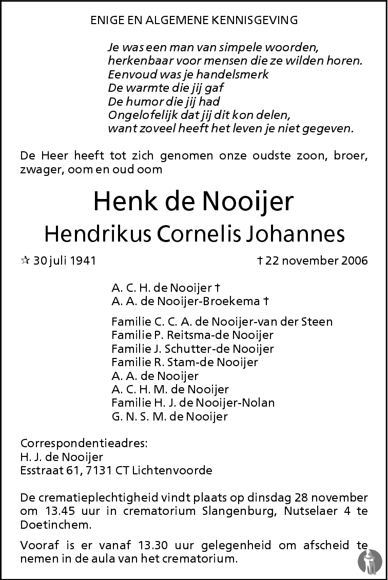 Hendrikus Cornelis Johannes Henk De Nooijer