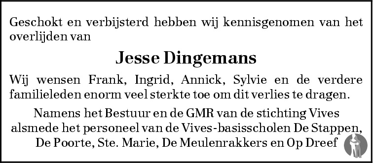 Overlijdensbericht van Jesse  Dingemans in BN DeStem