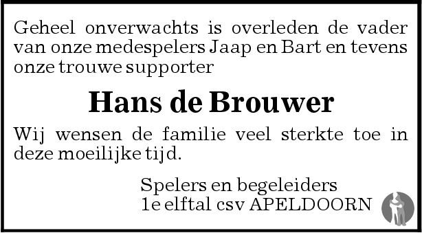 Hans de Brouwer 28-01-2007 overlijdensbericht en condoleances ...