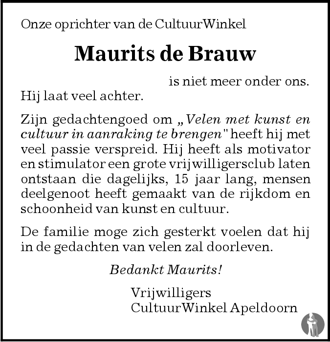 Willem Maurits de Brauw AKC zn. 19022007 overlijdensbericht en