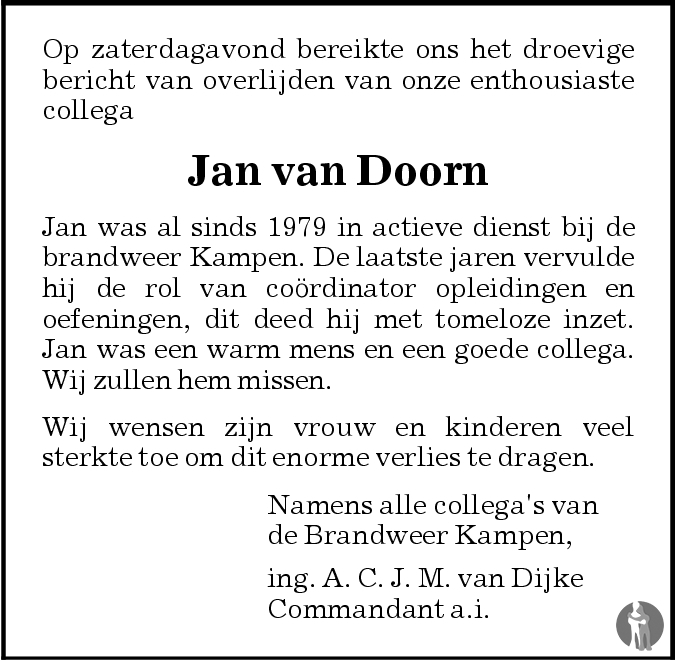 Jan Jakob van Doorn 24-02-2007 overlijdensbericht en condoleances ...