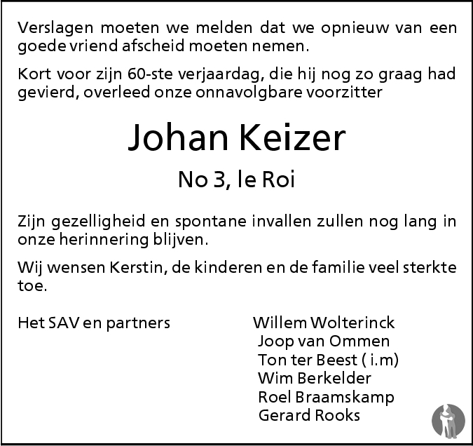 Johannes Hendrikus Johan Keizer 26 04 2007 Overlijdensbericht En