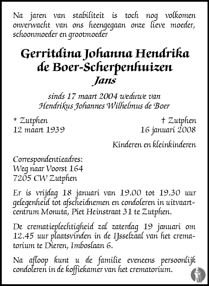 Gerritdina Johanna Hendrika Jans De Boer Scherpenhuizen 16 01 2008 