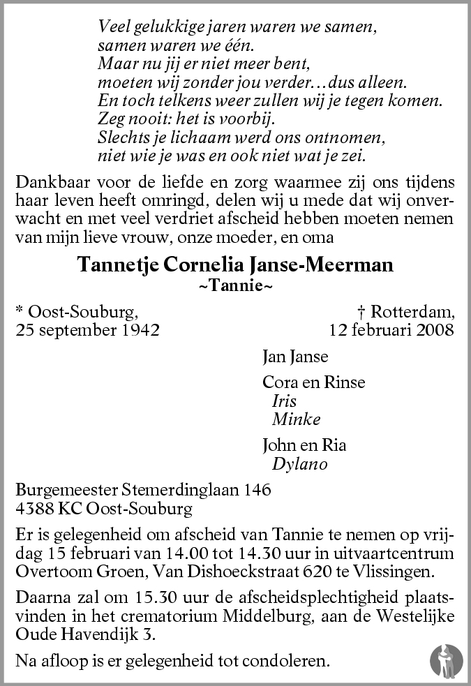 Tannetje Cornelia (Tannie) Janse - Meerman 12-02-2008 ...