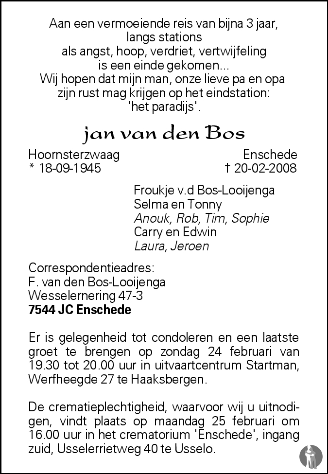 Jan van den Bos 20022008 overlijdensbericht