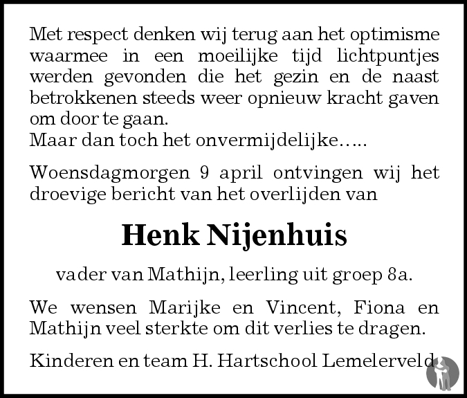 Henk Nijenhuis 09-04-2008 overlijdensbericht en condoleances ...